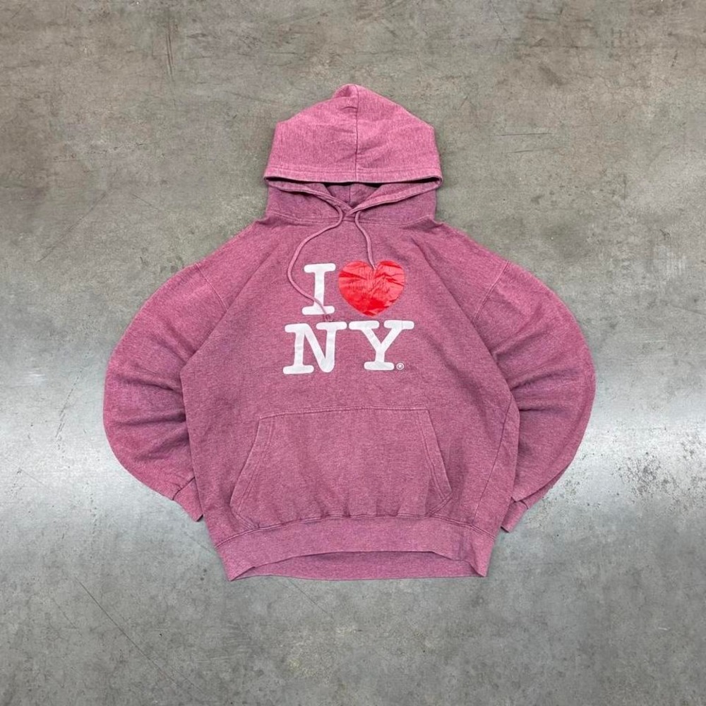 Vintage I Love NY Pink Pullover Hoodie NYC Tourist Classic Size L